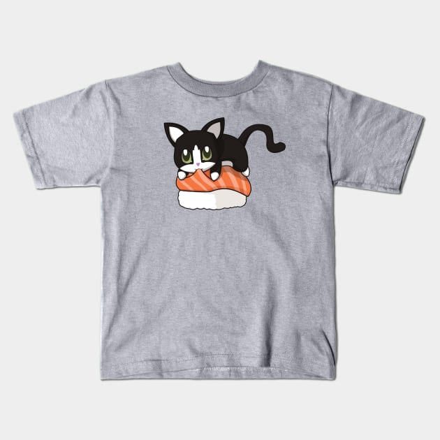 Tuxedo Cat Salmon Sushi Kids T-Shirt by Myanko